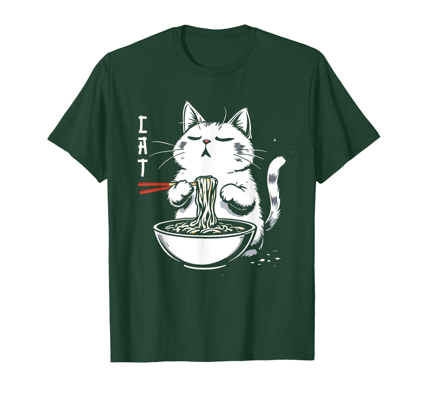 Anime Manga Cute Kawaii Cat Eating Noodle Japan Streetwear T-Shirt