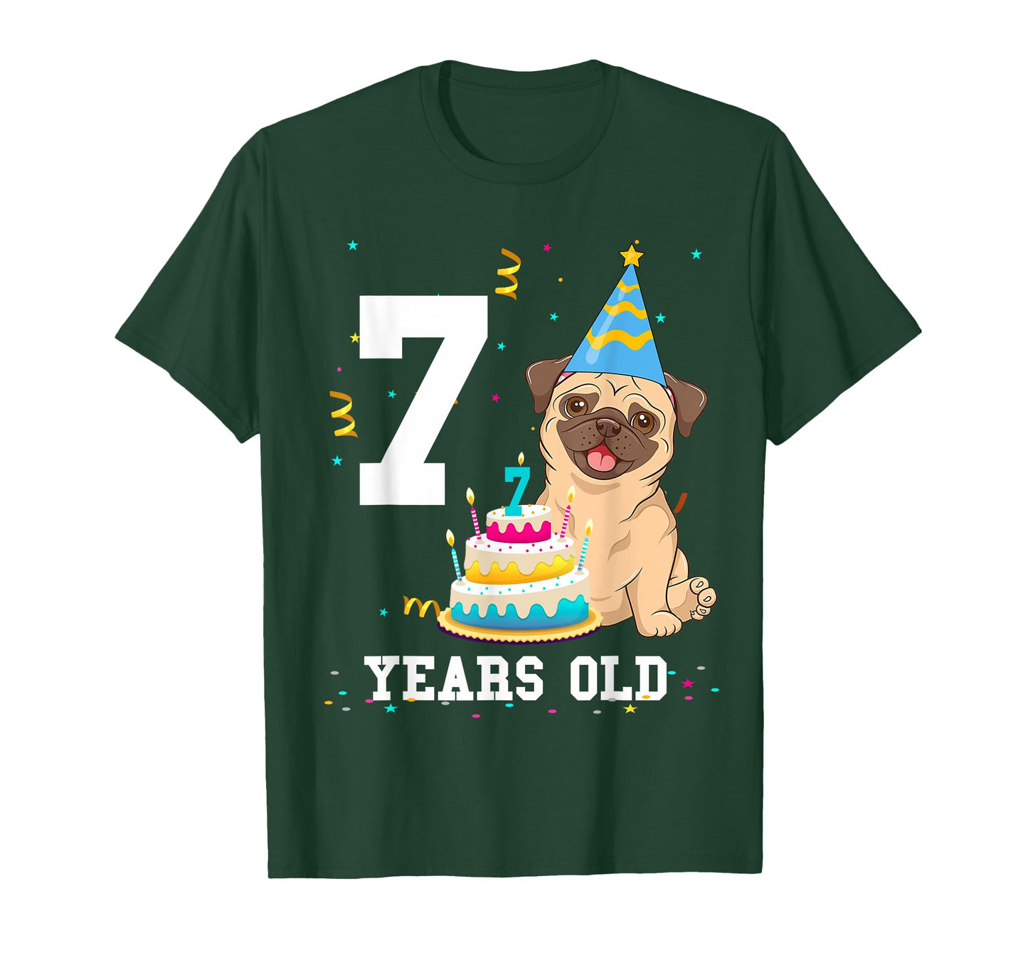 7 Years Old Birthday Pug Dog Lover Party Kids Boys Girls T-Shirt