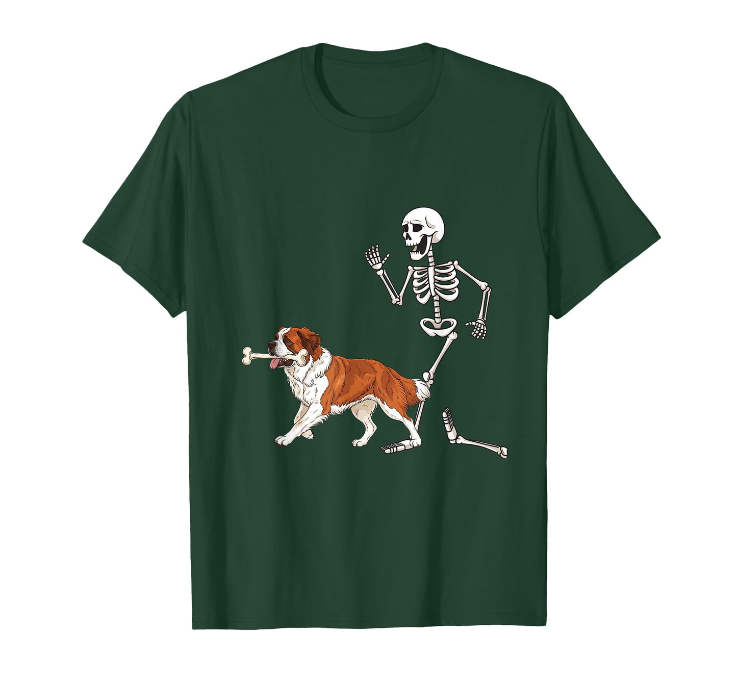 Funny Halloween Saint Bernard and Skeleton T-Shirt