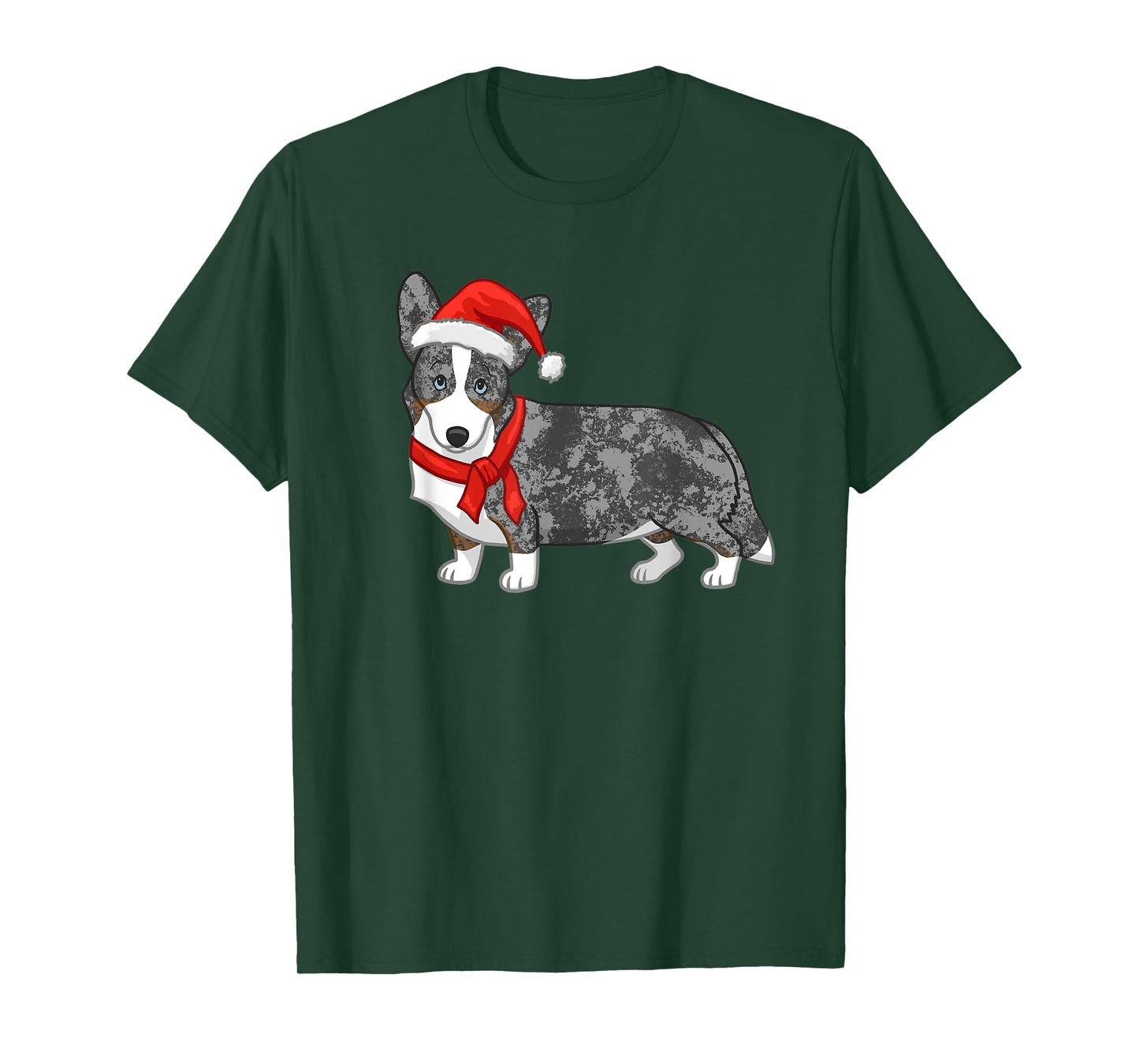 Cute Blue Merle Cardigan Corgi Christmas Santa Hat T-Shirt