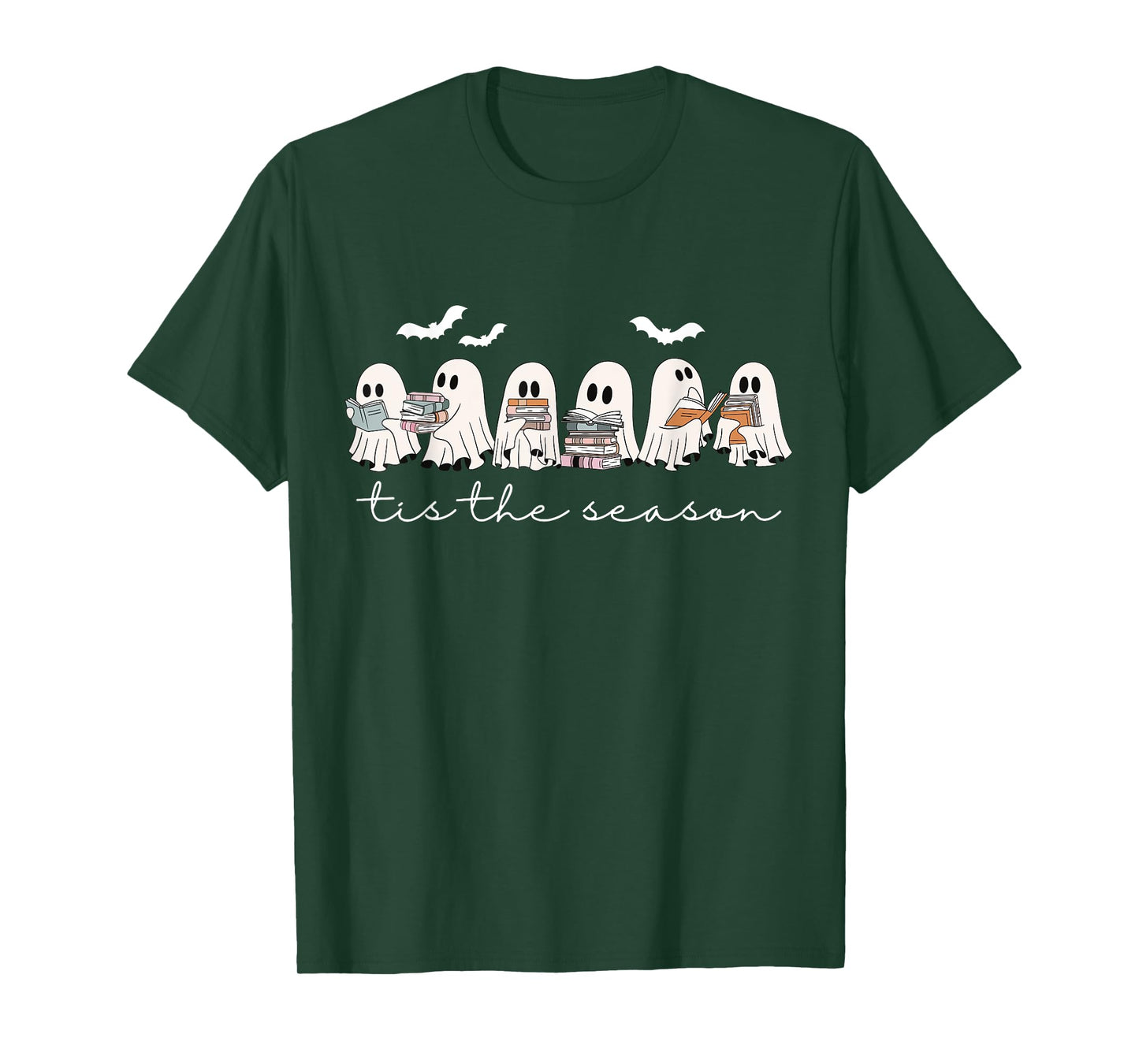 Cute Funny Ghosts Reading Books Tis The Season Halloween T-Shirt