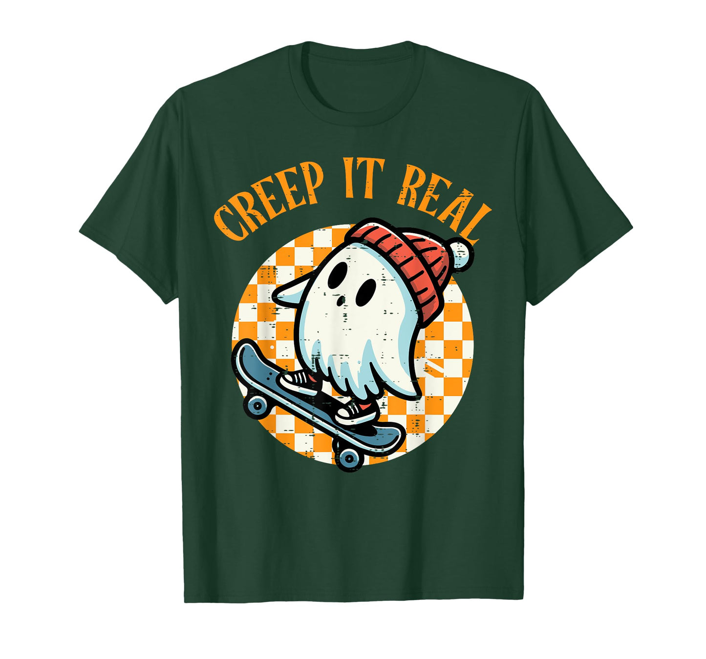 Creep It Real Skater Ghost Halloween Boys Kids Teen Youth T-Shirt