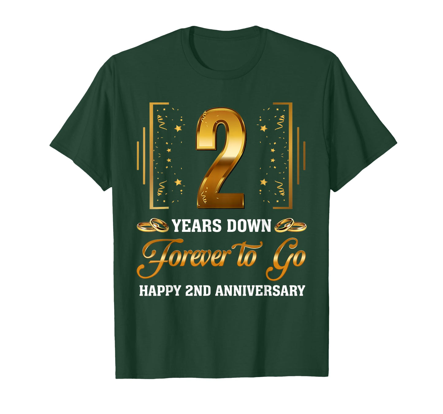 2 Years Down Forever To Go Couple 2nd Wedding Anniversary T-Shirt
