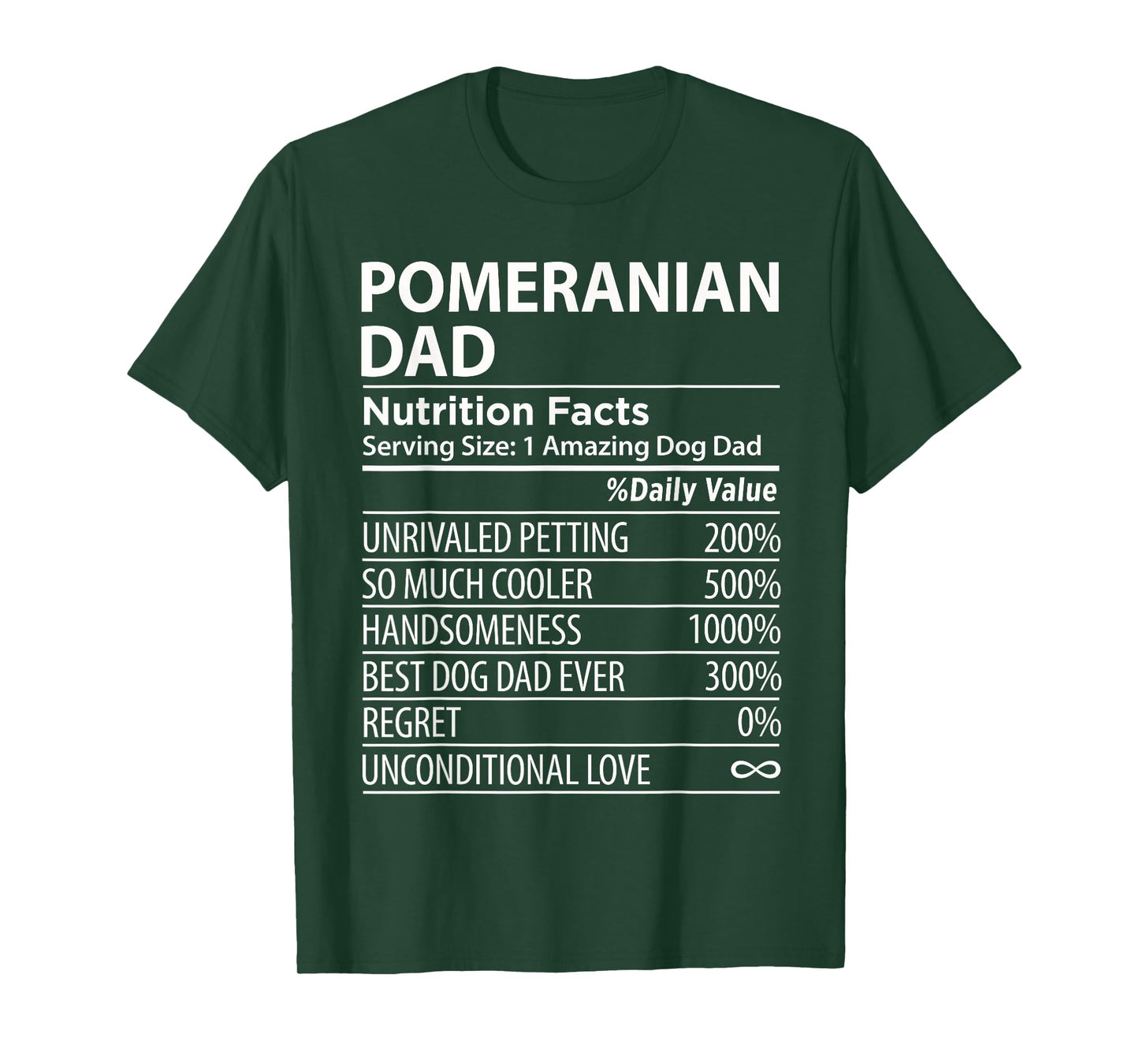 Pomeranian Dad Nutrition Facts Funny Pomeranian Dog Owner T-Shirt for Men Women Girls Kids