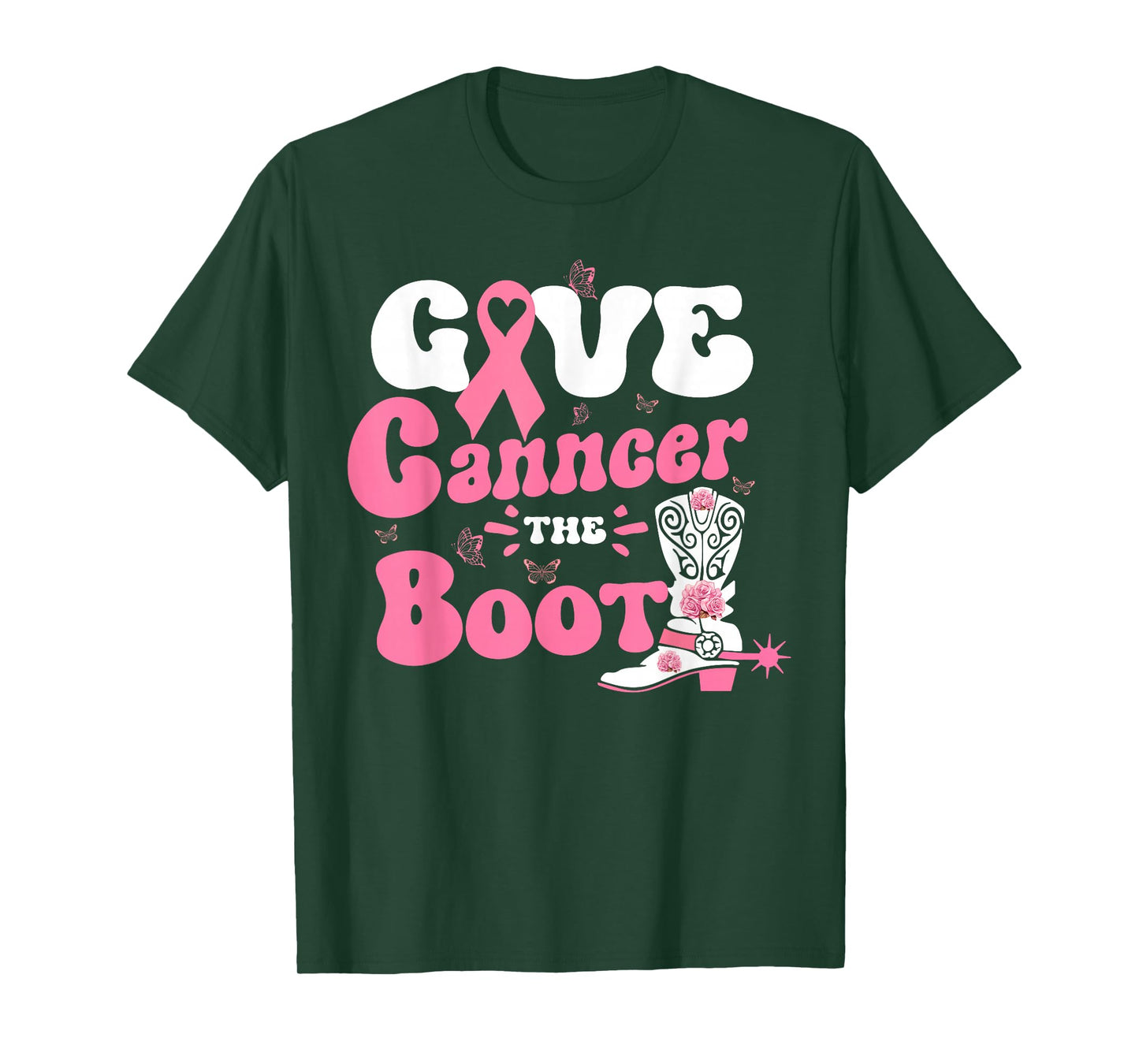 Give Breast Cancer The Boot Pink Ribbon Western Cowboy Boots T-Shirt