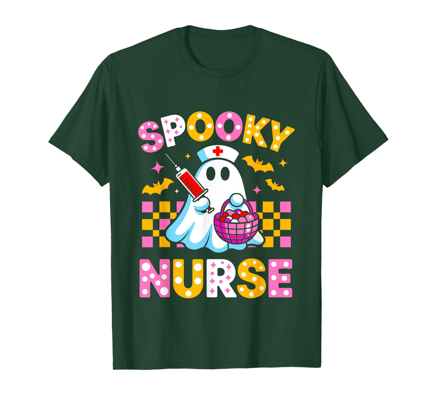 Spooky Ghost Nurse Cute Halloween Pumpkin Candy Costume T-Shirt