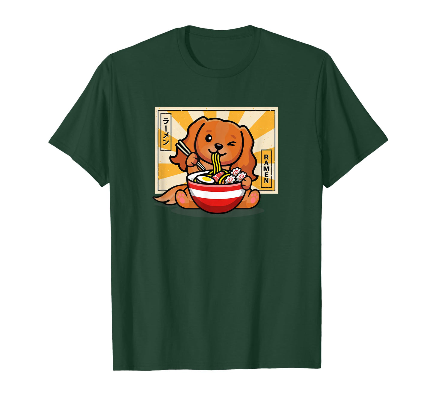 Funny Kawaii Ramen Kids Ruby Cavalier Spaniel Dog Lover T-Shirt