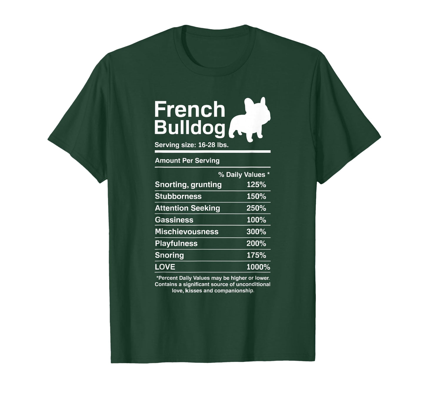French Bulldog Facts Nutrition Funny Frenchie Lover T-Shirt Small