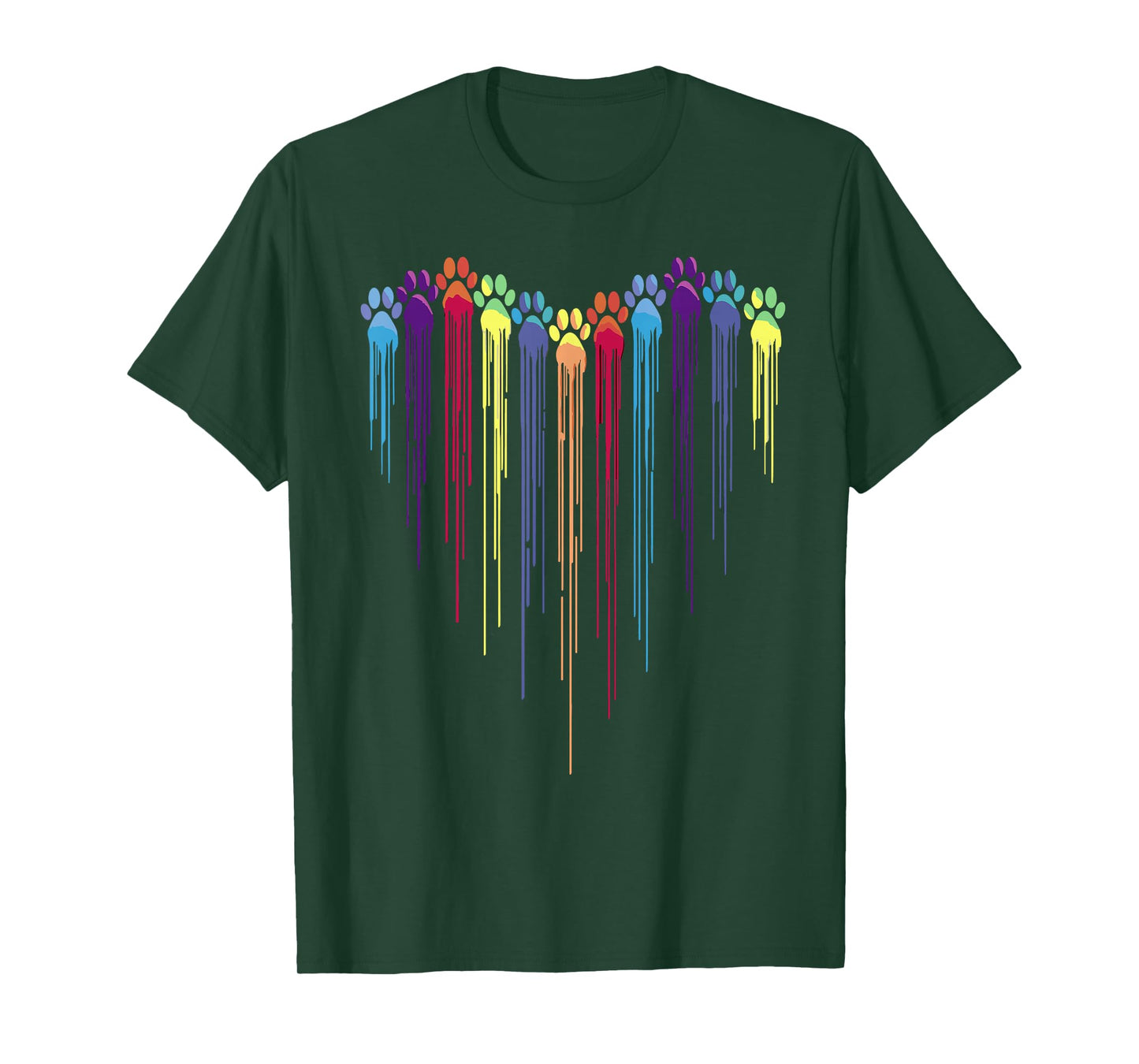 Dog Paws Heart Watercolors Painting Heart Dogs Paw Rainbow T-Shirt