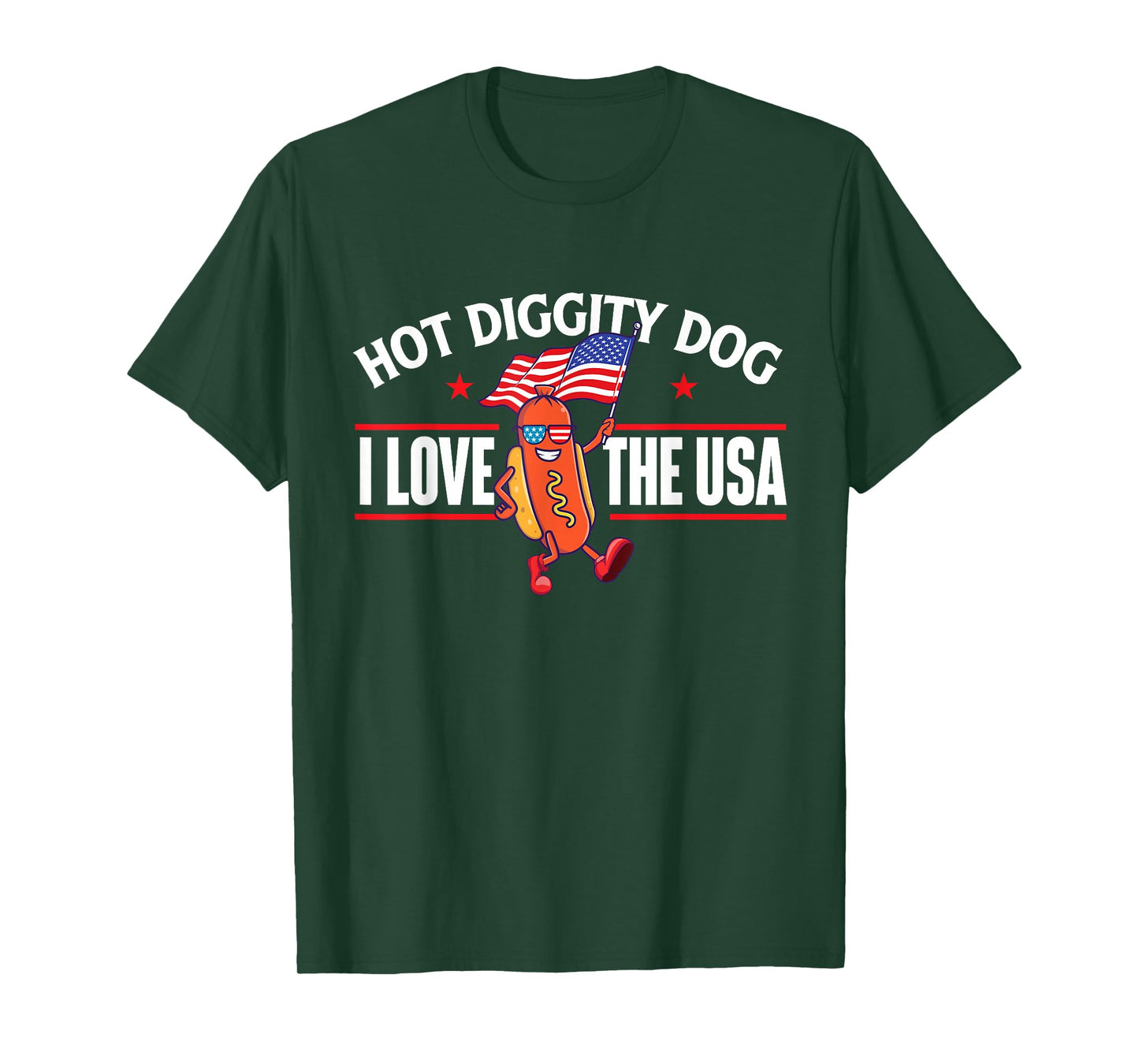 Hot Diggity Dog - USA American Flag 4th of July Fourth T-Shirt Small