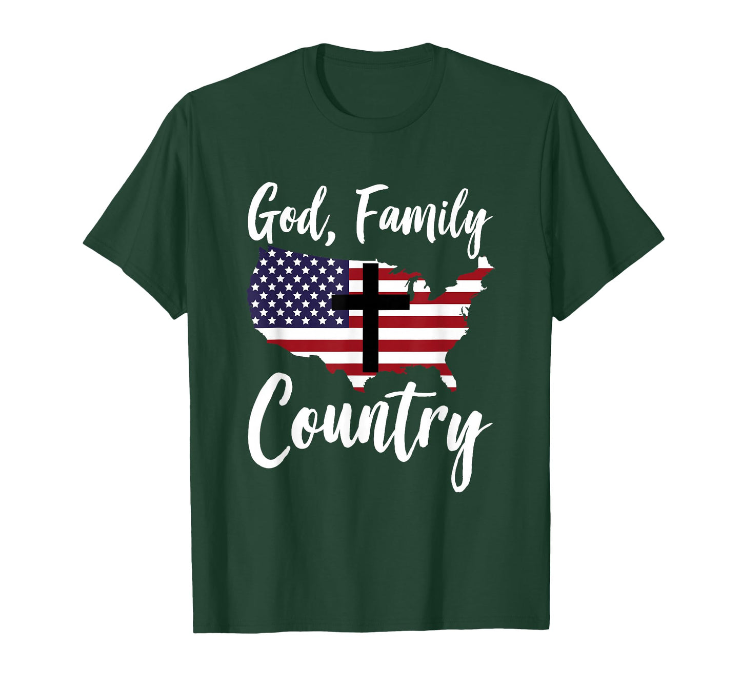 God Family Country Christian American Flag USA Map T-Shirt