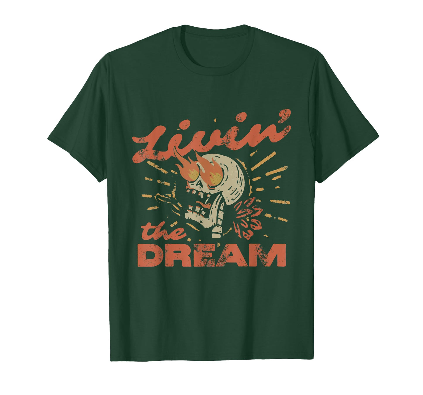 Funny Livin' The Dream, Vintage Distressed Skull T-Shirt