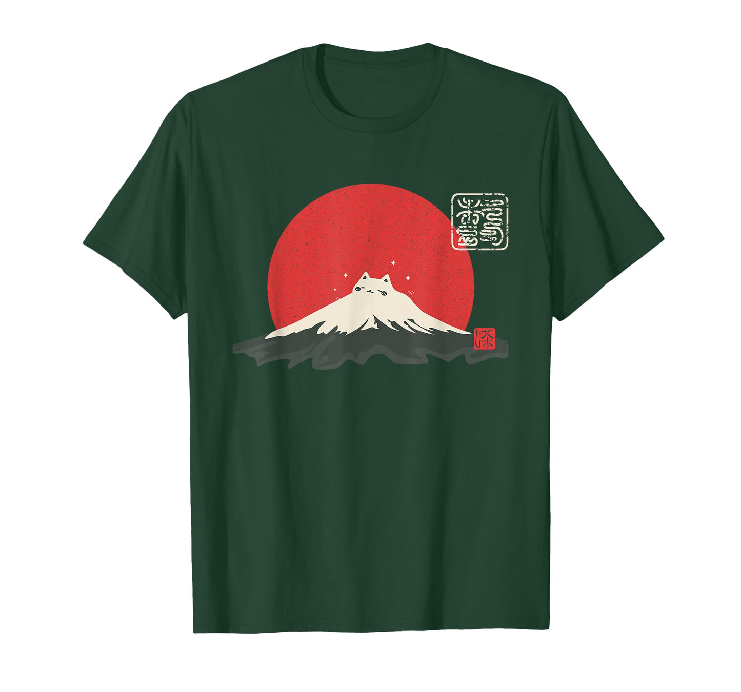 Vintage Japanese Cat Kawaii Anime Mountain Fuji T-Shirt