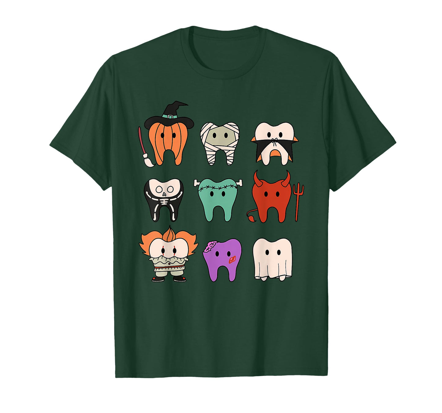 Funny Cute Dental Hygiene Monsters Teeth Squad Halloween T-Shirt
