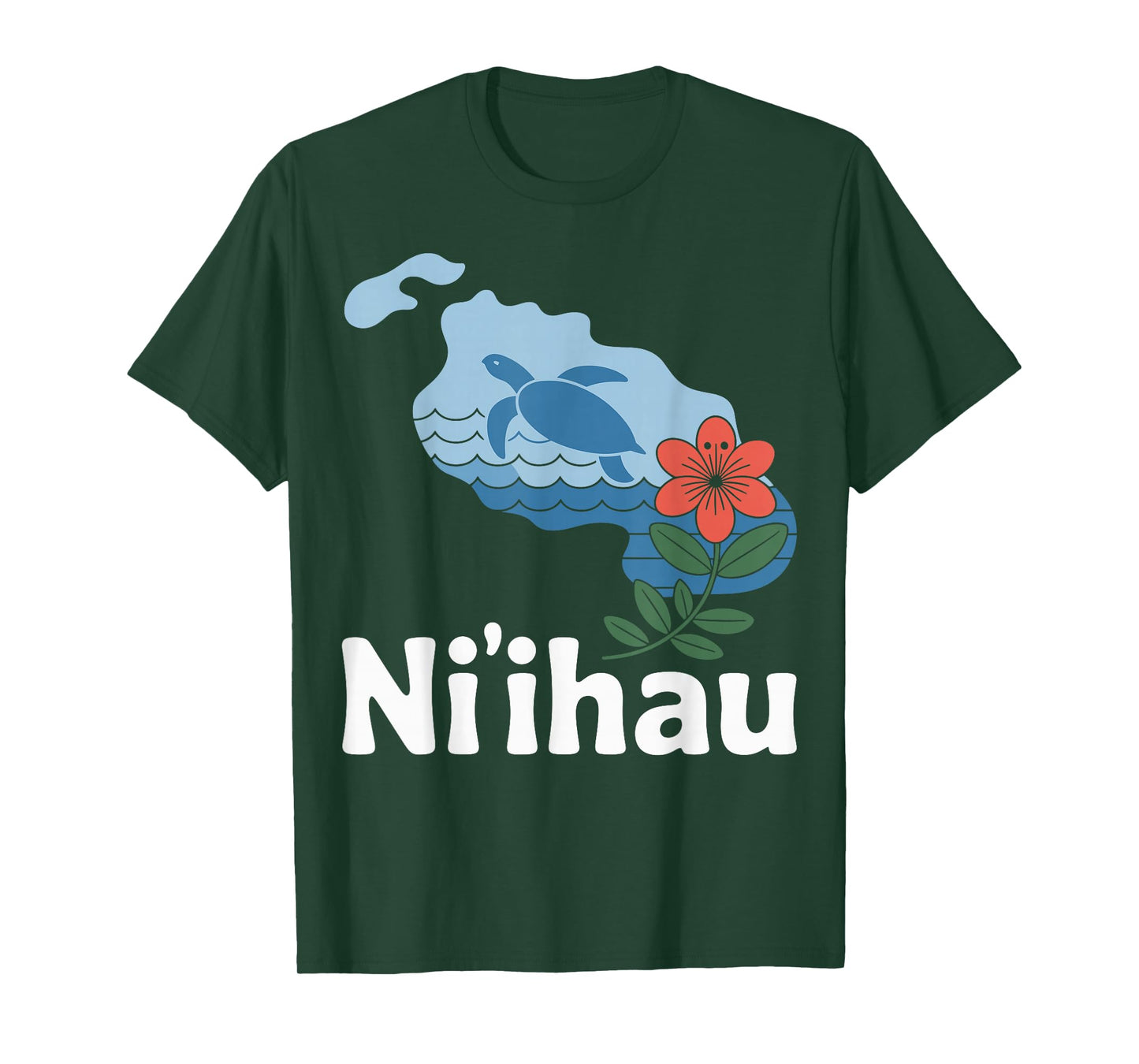Niihau Hawaii Sea Turtle Island Flower Souvenir T-Shirt