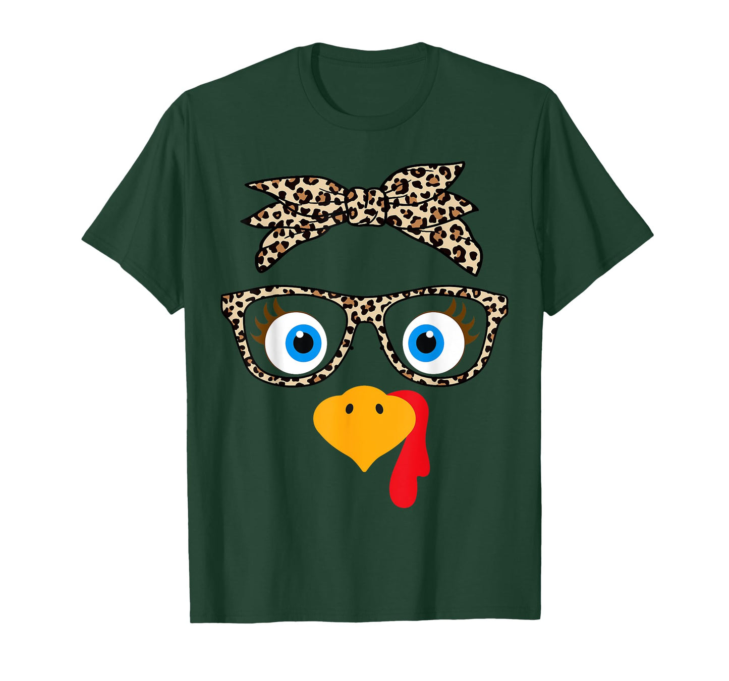 Leopard Print Thanksgiving Turkey Face Glasses Women Girls T-Shirt