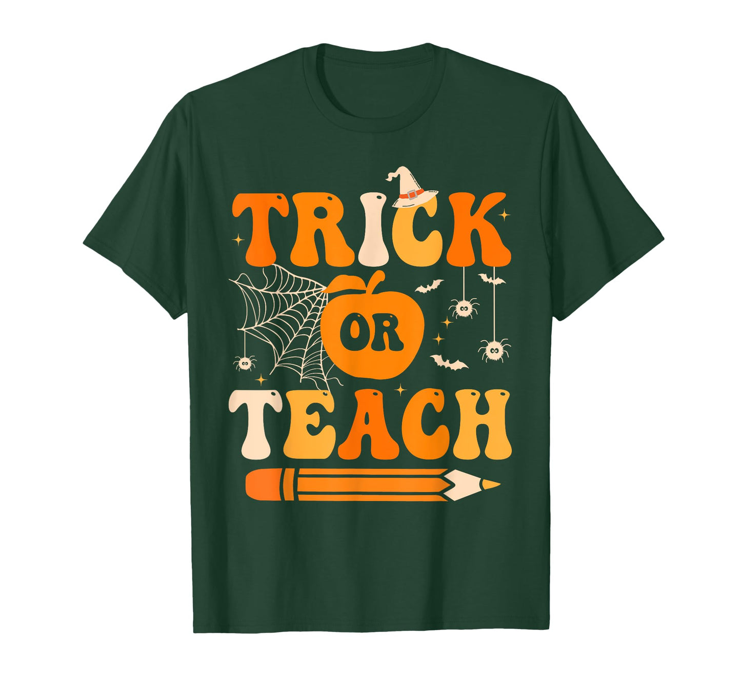 Retro Groovy Trick Or Teach Funny Halloween Teacher Life T-Shirt