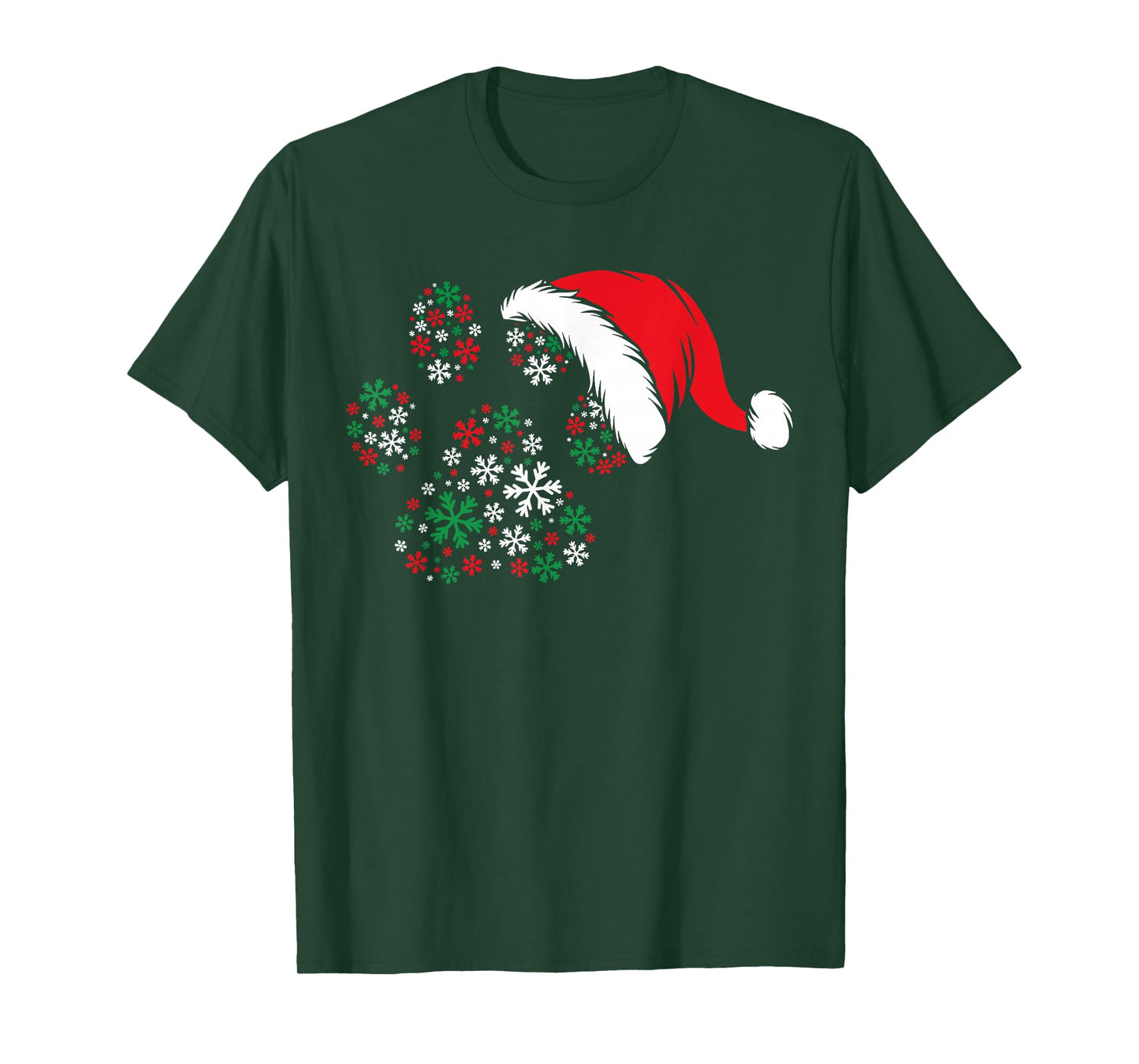 Snowflake Dog Paws Print Santa Hat Christmas Animal Lover T-Shirt