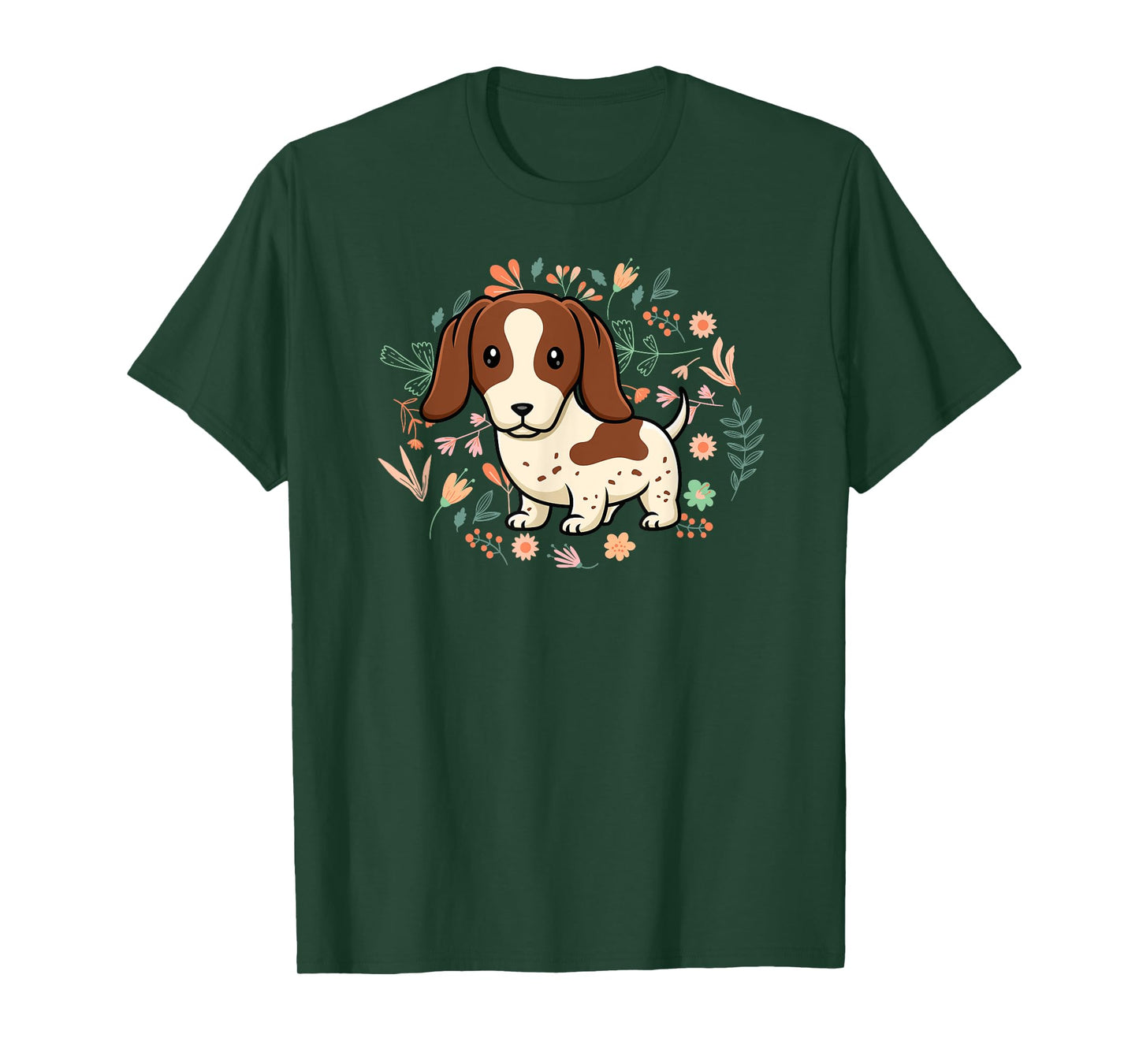 Floral Piebald Dachshund Lover Doxie Mom Dog Mama Lover Men Women Kids T-Shirt