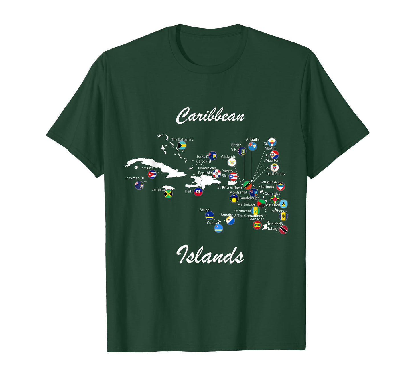 Caribbean islands Flags and map, Caribbean sea vacations Tee T-Shirt