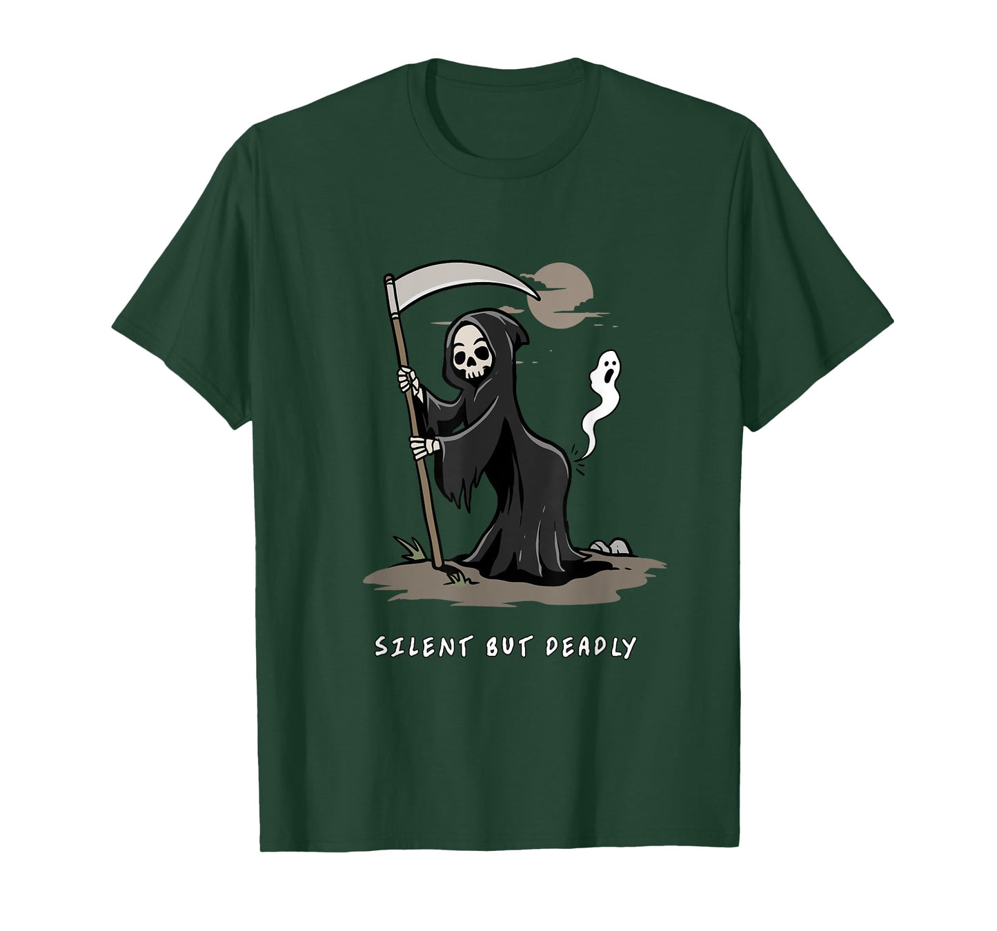 Silent But Deadly Funny Grim Reaper Skeleton Dark Humor Art T-Shirt