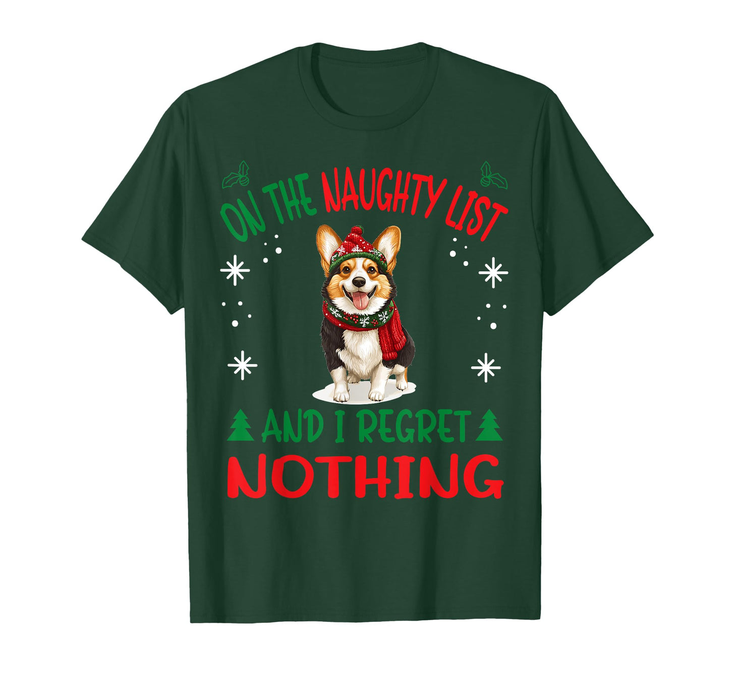 Cute Cardigan Welsh Corgi Dog Christmas On The Naughty List T-Shirt for Men Women