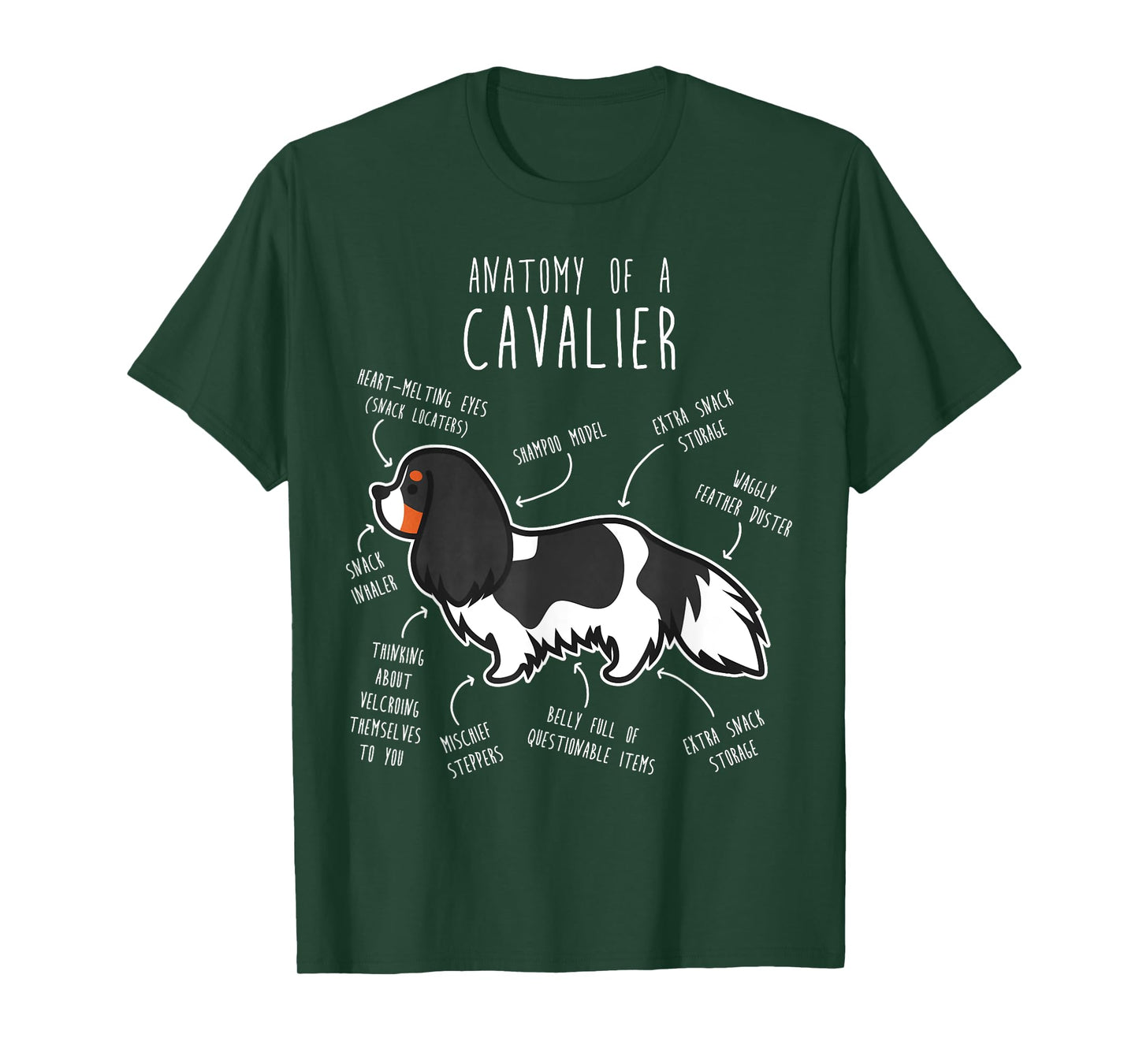Tri-Color Cavalier King Charles Spaniel Dog Funny Anatomy Men Women Girls Kids T-Shirt