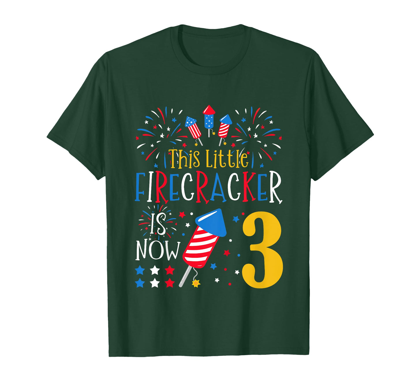 This Little Firecracker Is Now 3 4th of July 3rd Birthday T-Shirt