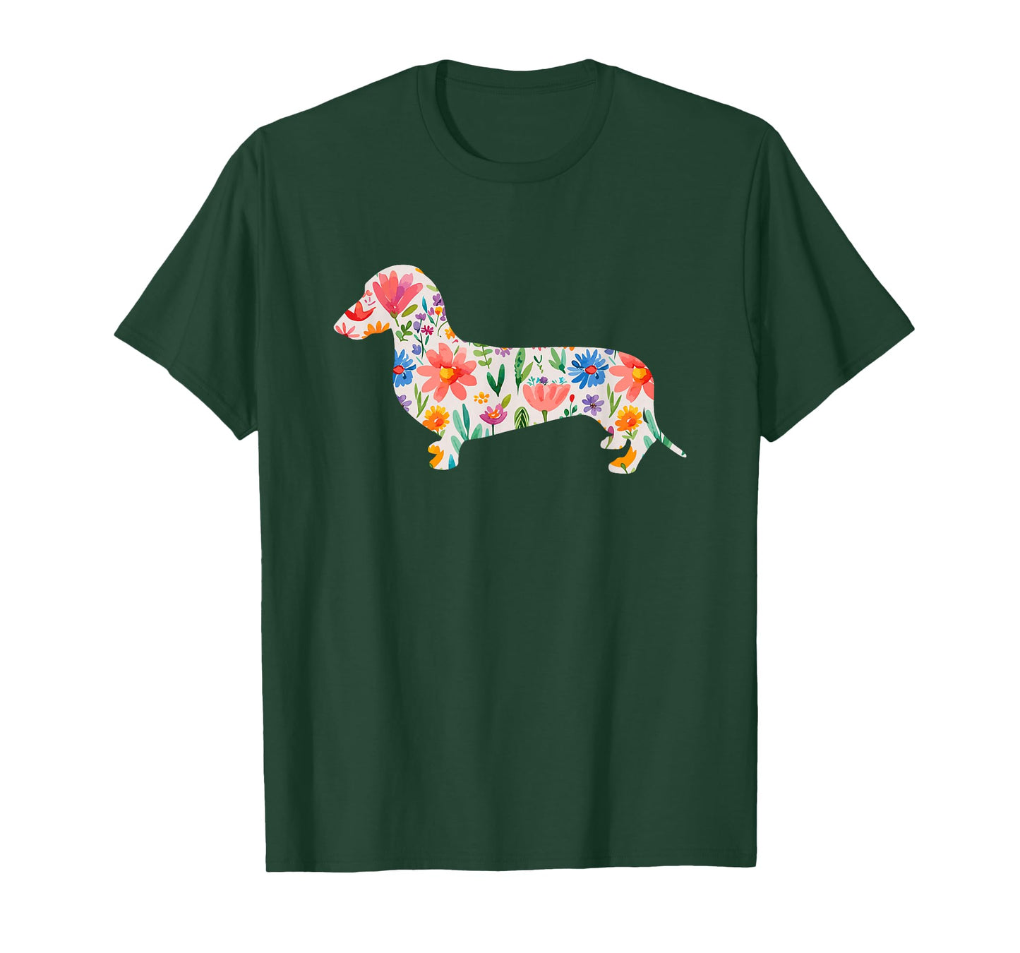 Smooth Dachshund watercolor flowers design T-Shirt