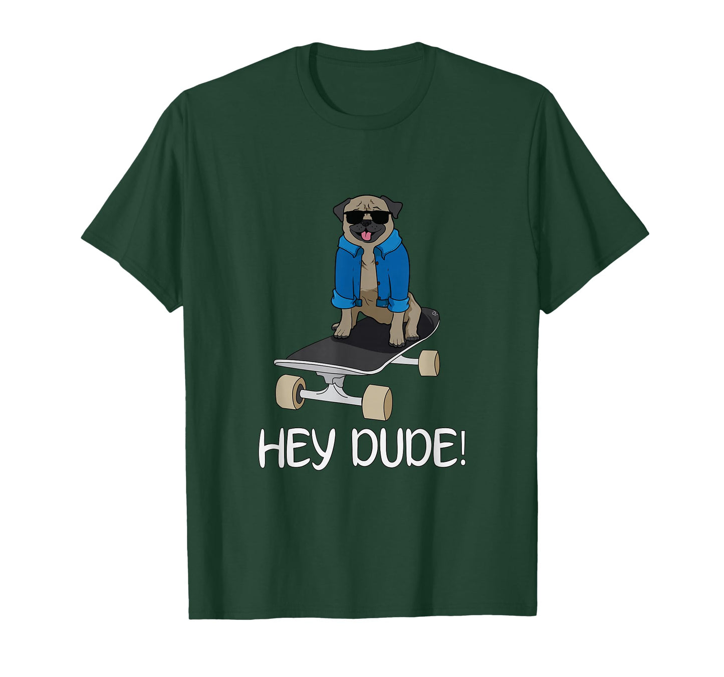 Oliver's Designs Pug On A Skateboard Hey Dude! Unisex-Adults Black T-Shirt