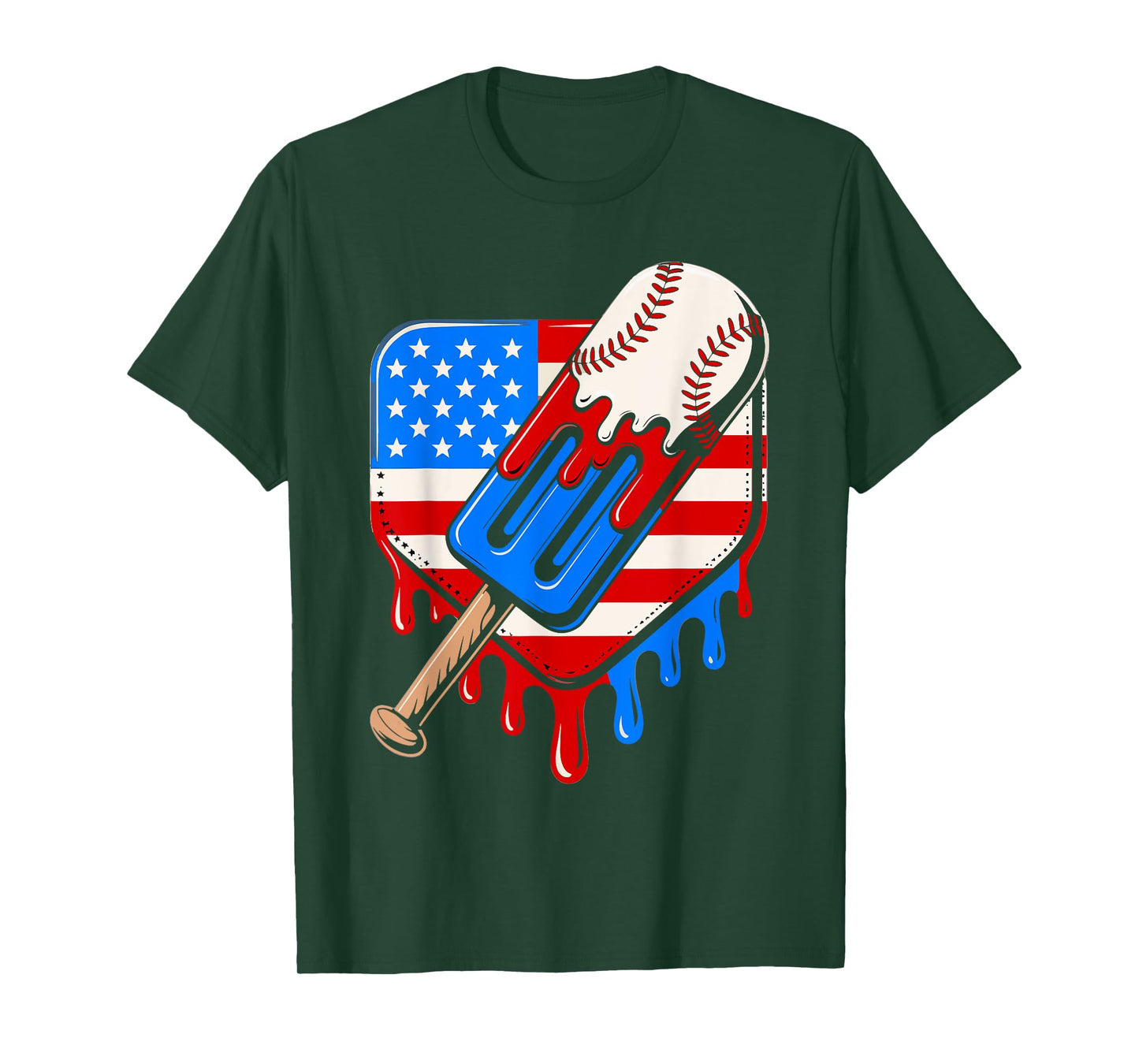 Baseball Drip 4th of July USA Flag Popsicle Ice Cream Drip T-Shirt