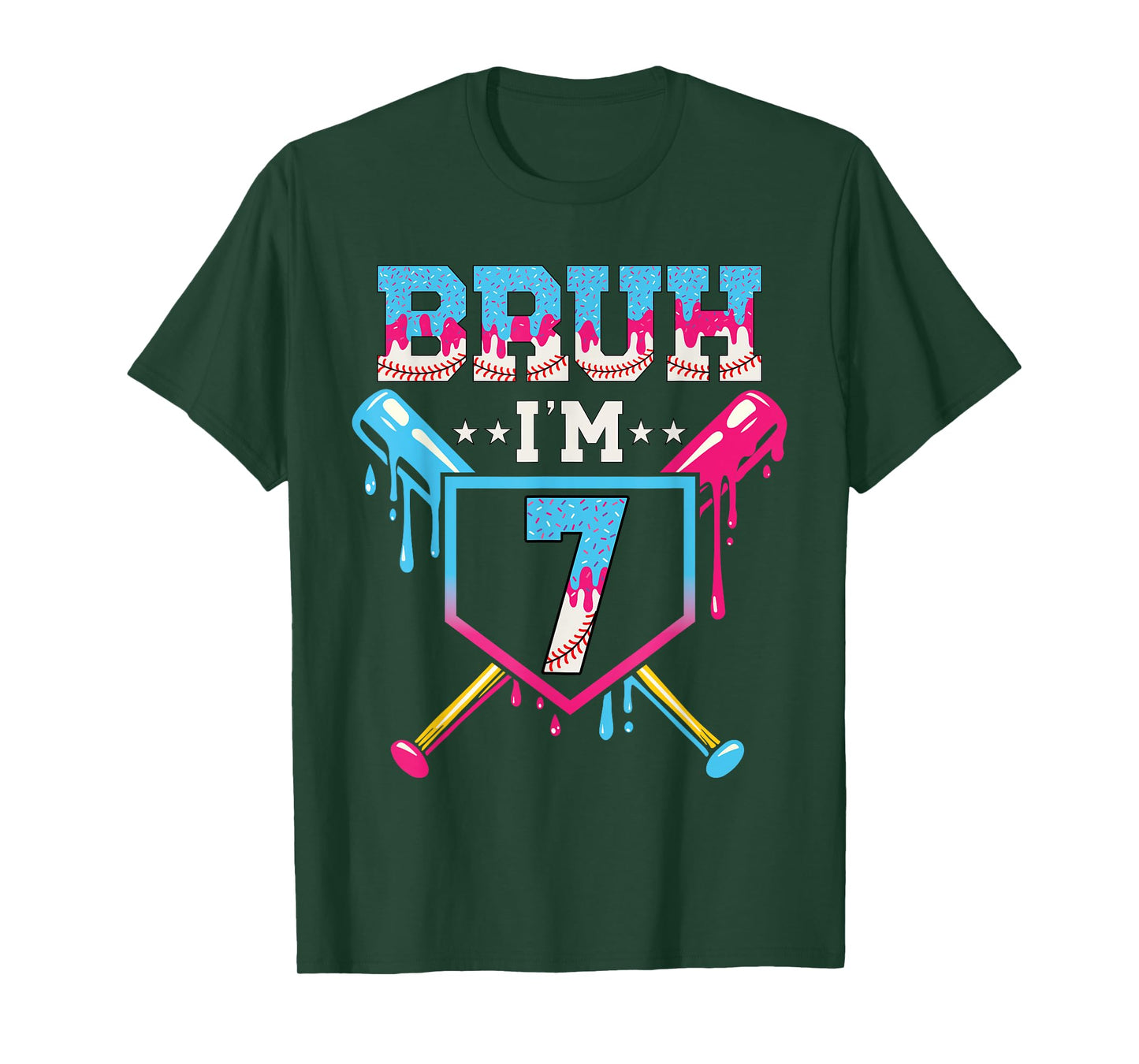 Bruh Baseball 7 Year Old Ice Cream 7th Birthday Boy Number 7 T-Shirt