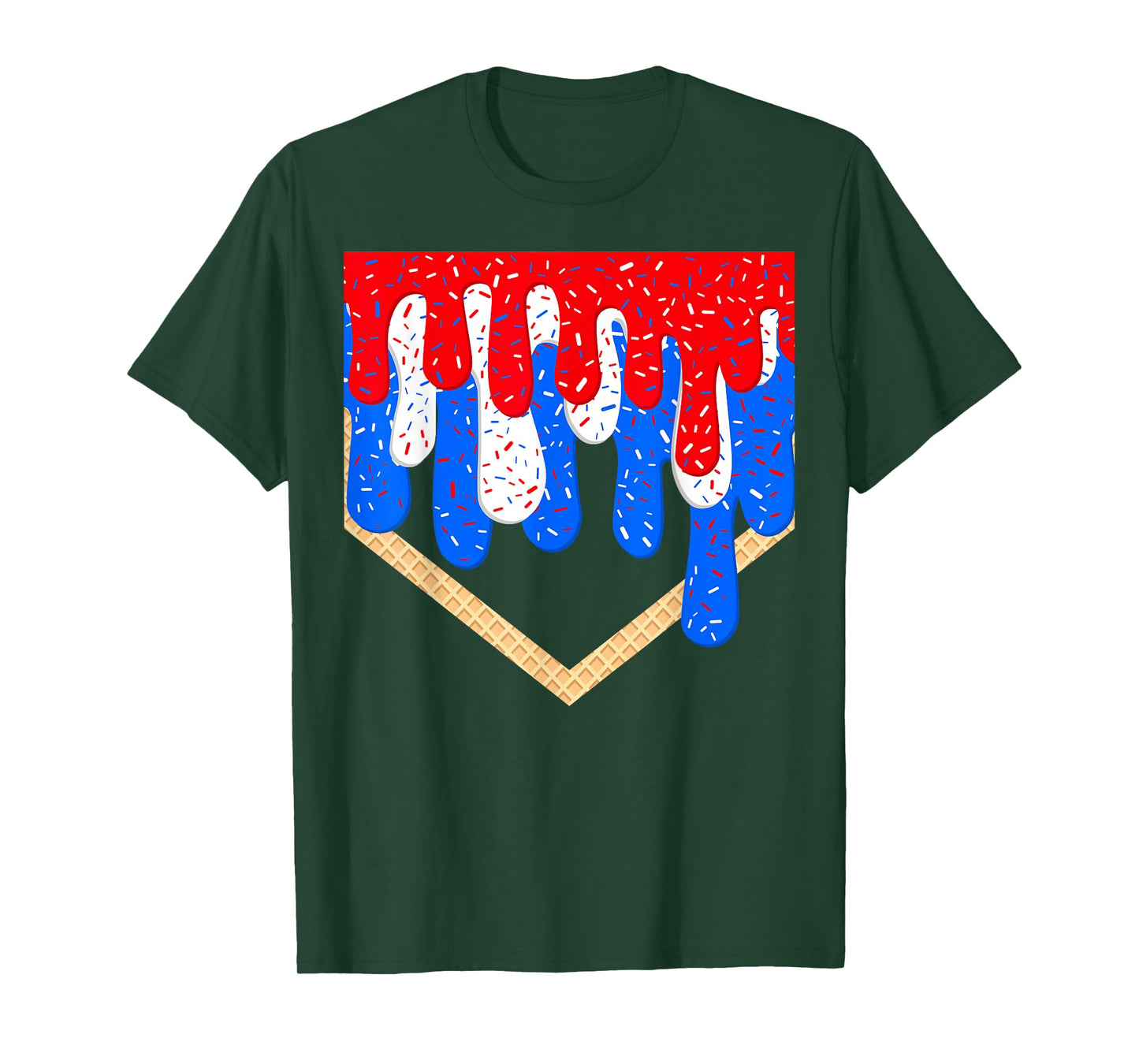 Baseball Ice Cream Drip 4th Of July Red Blue & White Drip T-Shirt