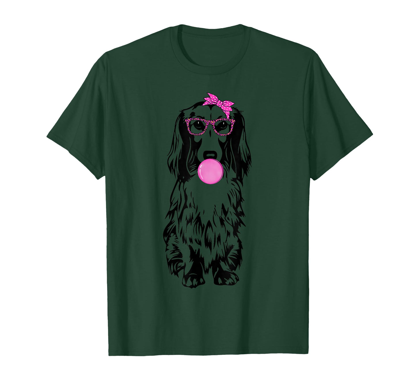 Longhaired Dachshund dog with bubble gum bandana glasses T-Shirt