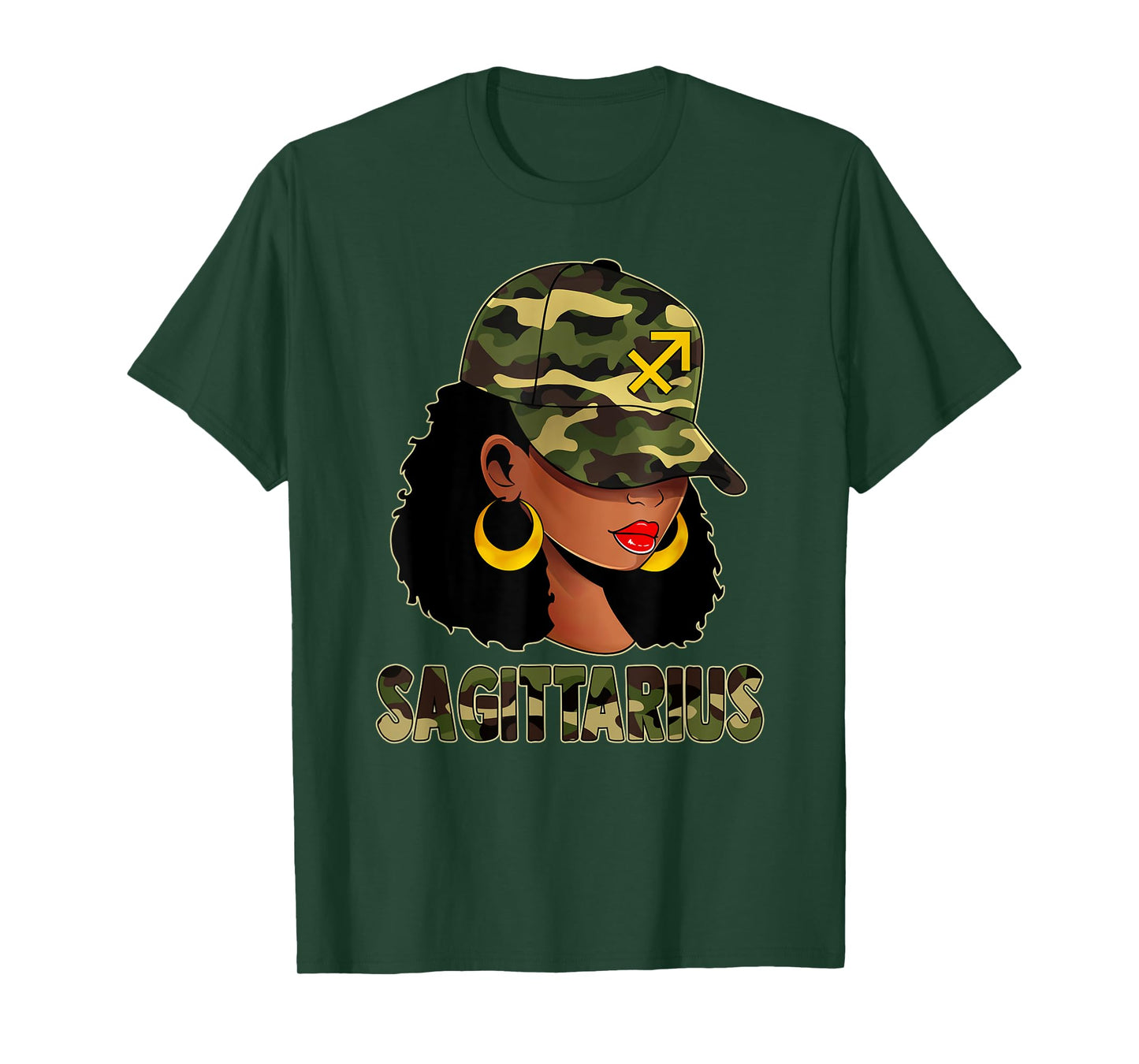 Sagittarius Queen Camouflage Black Woman Cap Zodiac Sign T-Shirt