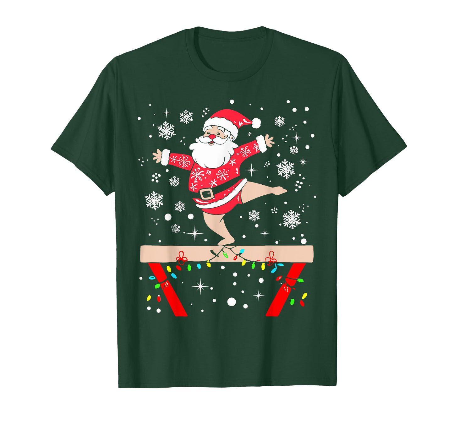 Funny Gymnast Xmas Lights Santa Gymnastics Christmas T-Shirt