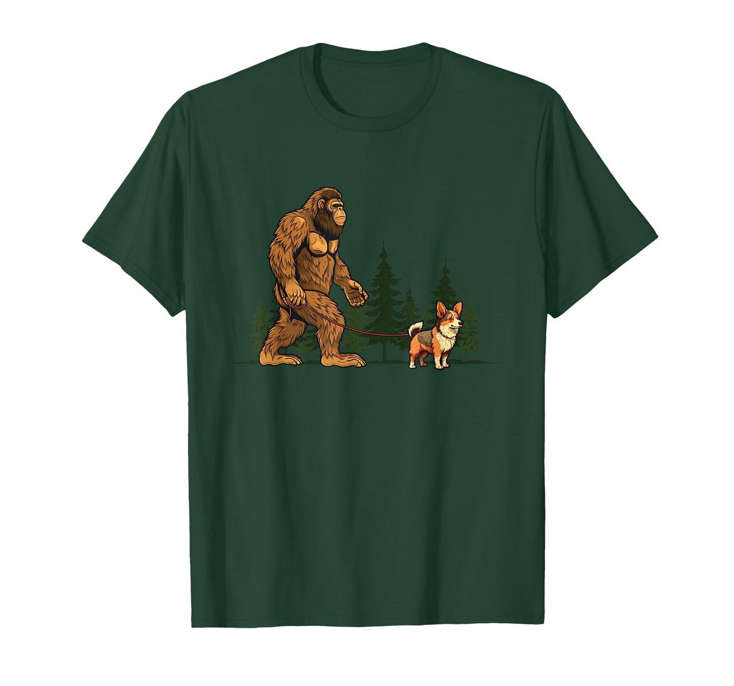 Funny Tri Color Corgi Bigfoot Dog Walking Dog Mom Dad Kids T-Shirt