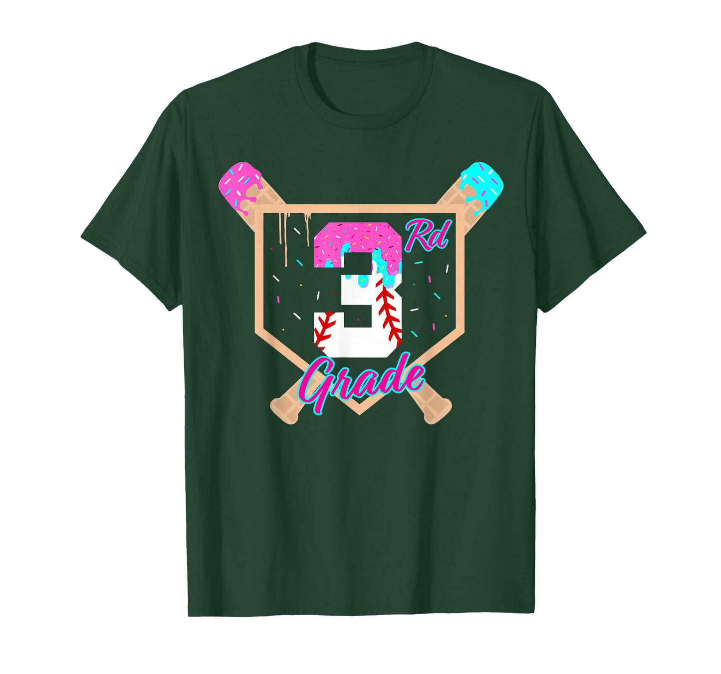 3rd Grade Back to School Baseball Ice Cream Drip Home Plate T-Shirt