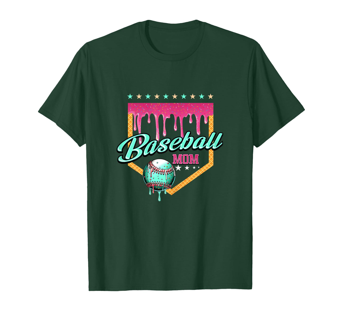 Baseball Mom Drip Home Plate Dripping Ice Cream T-Shirt