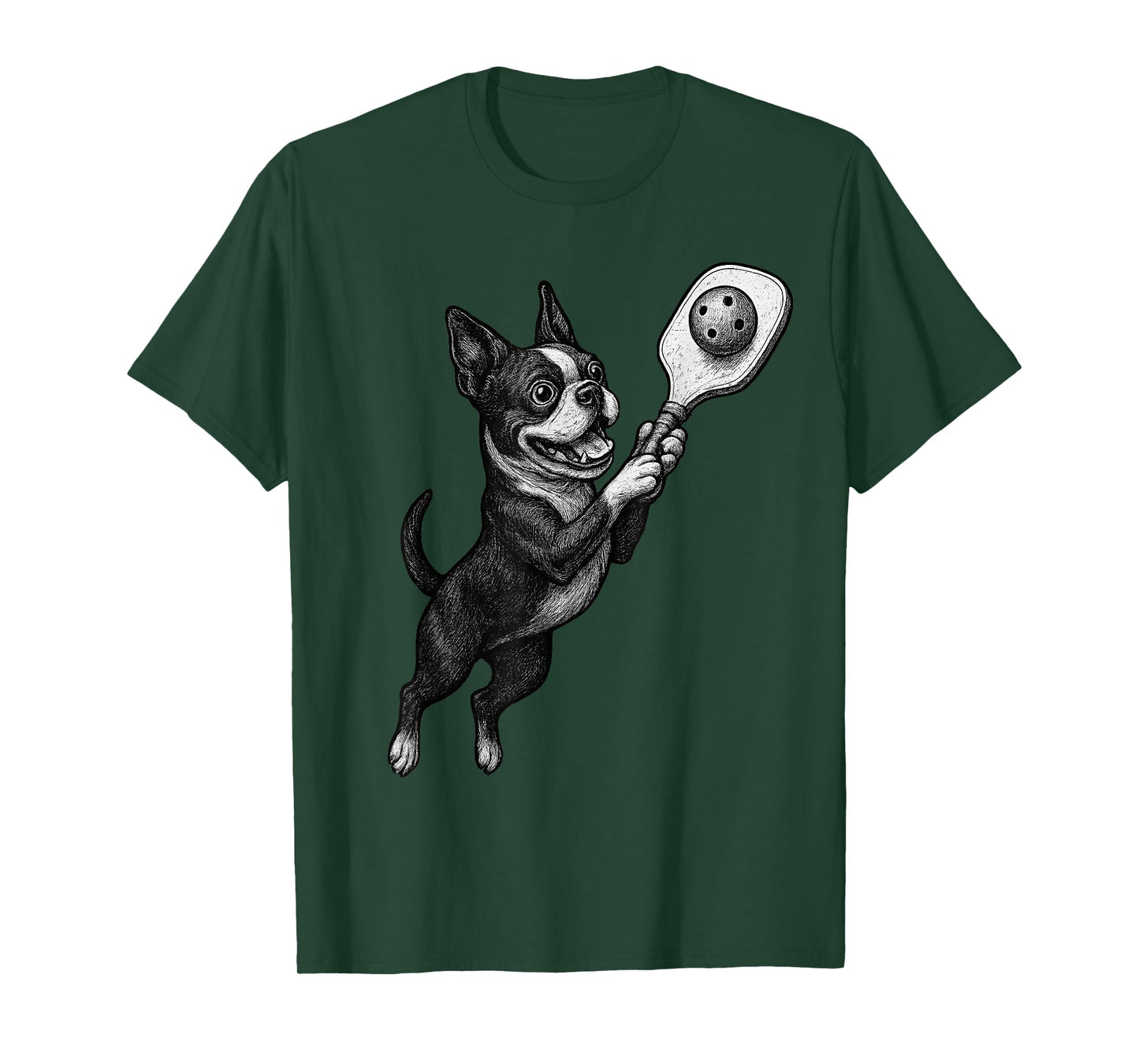 Boston Terrier Playing Pickleball Sports Dog Lover T-Shirt for Men Women Kids