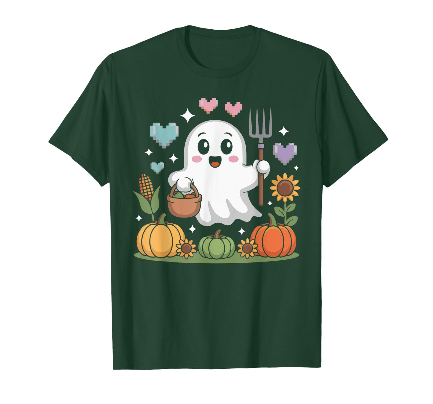 Ghost Farmer Harvesting Veggies Pumpkins Halloween Fun Men T-Shirt
