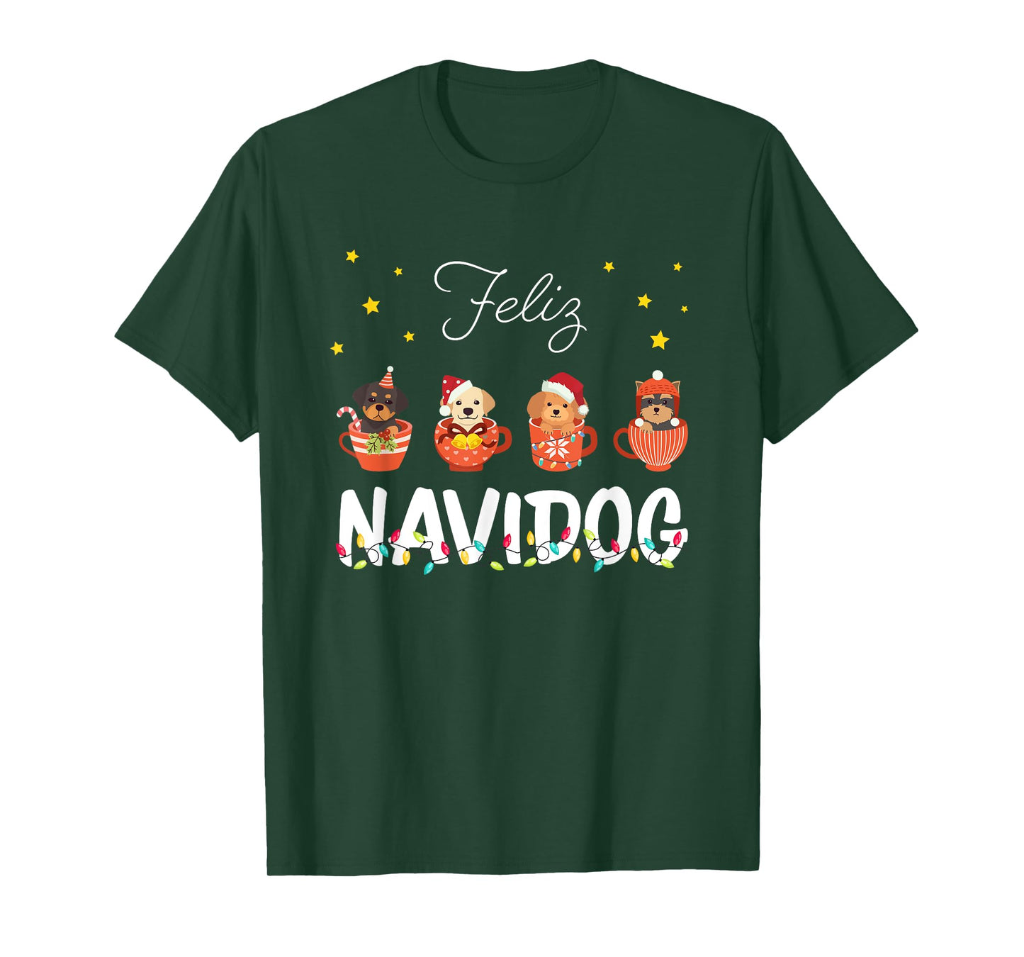 Feliz Navidog Cute Puppy Dogs Feliz Navidad Christmas Men Women Kids T-Shirt