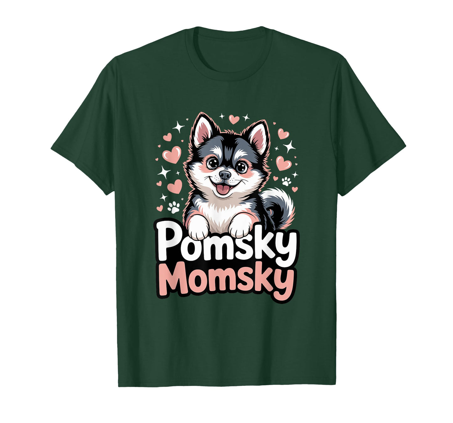 Cute Pomsky Momsky Funny Dog Mom Hearts And Paw T-Shirt