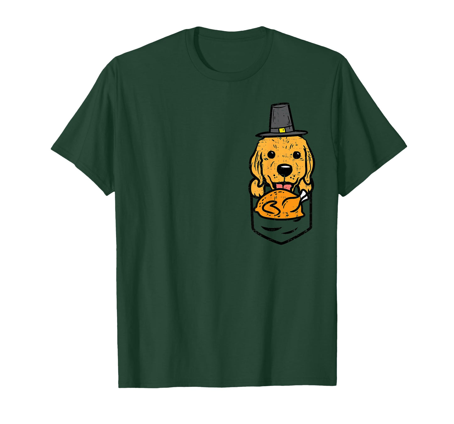 Pocket Pilgrim Golden Retriever Turkey Cute Thanksgiving Dog T-Shirt