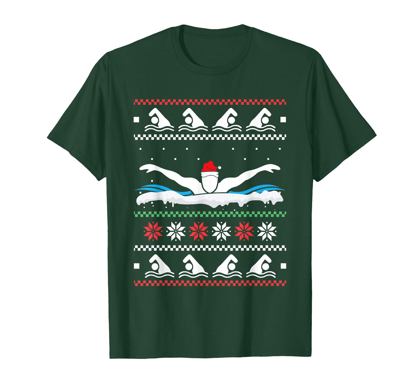 Swimming Santa Hat Ugly Christmas Swimmer Swimming Lover T-Shirt