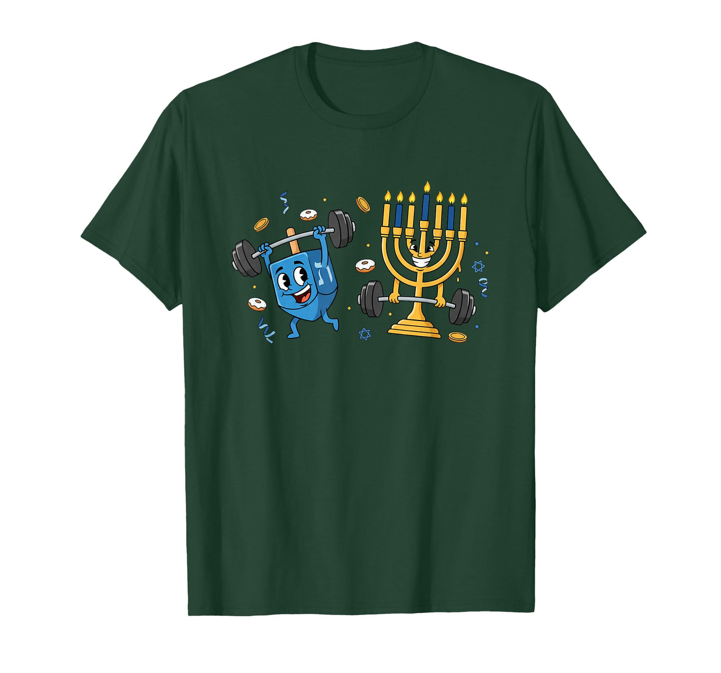 Funny Weightlifting Gym Dreidel Menorah Hanukkah Womens Mens T-Shirt