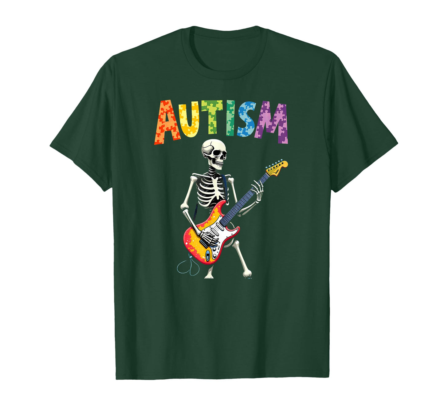 Autism Rocker Skeleton Playing Rock N Roll Guitar T-Shirt