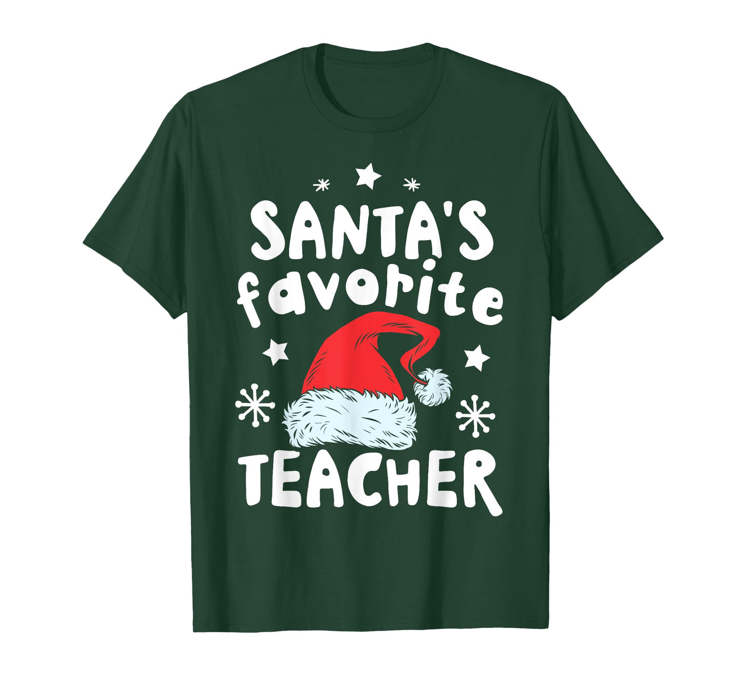 Santa's Favorite Teacher Christmas Women Men Santa Hat Xmas T-Shirt
