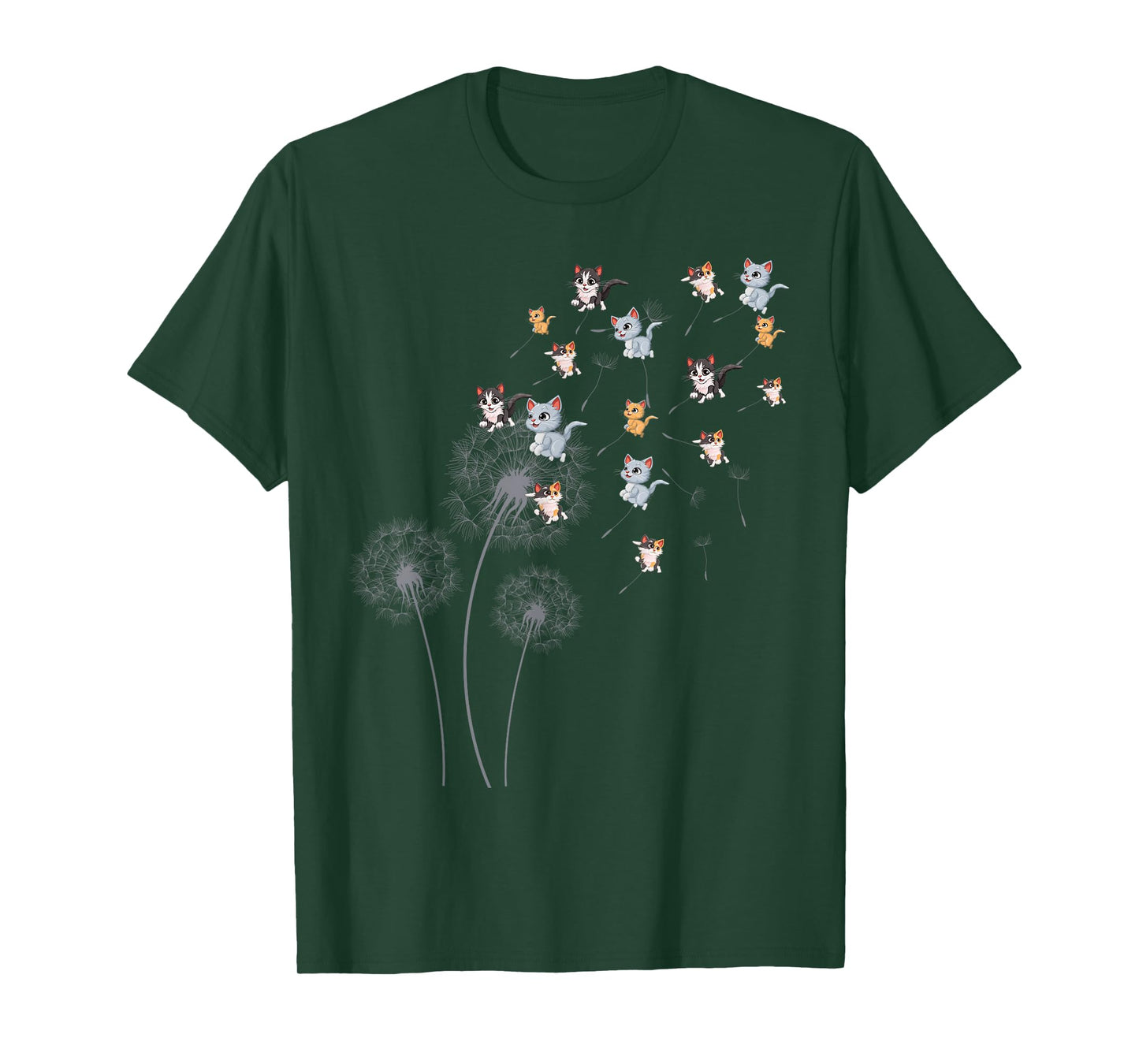 Cat Cat For Women Girls Cute Dandelion Flower T-Shirt