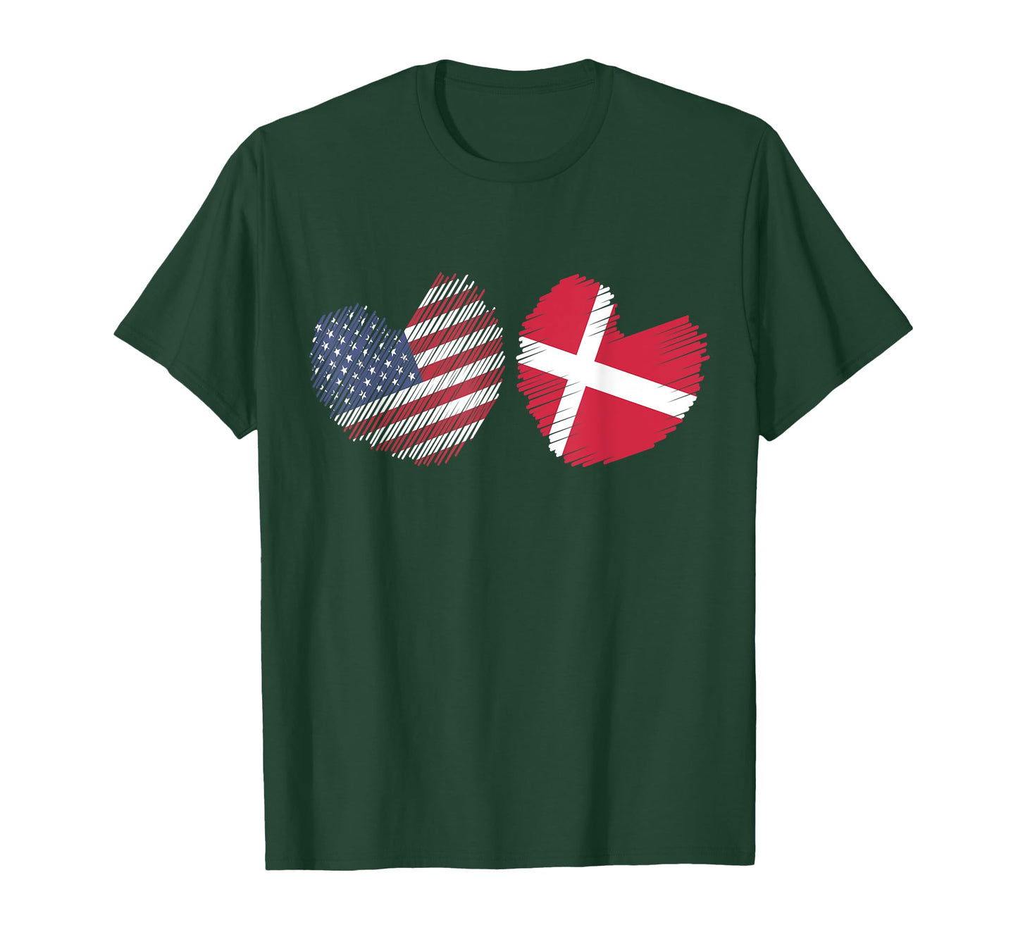 Denmark USA Heart American Flag Danish Flag Love Heart T-Shirt